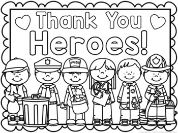 Preview of Thank You Heroes Coloring Sheets / Cards