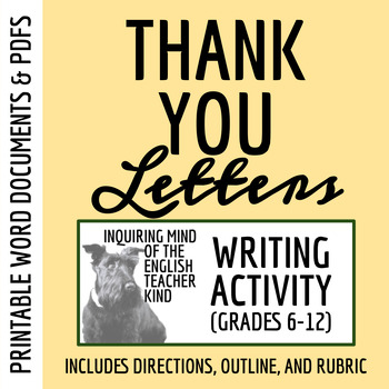 Preview of Thank You Letter (Gratitude Letter) Prompt and Common Core Rubric (Printable)