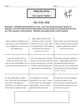 Preview of Thank You M'am ~ Langston Hughes ~ Differentiated Project  TIC-TAC-TOE