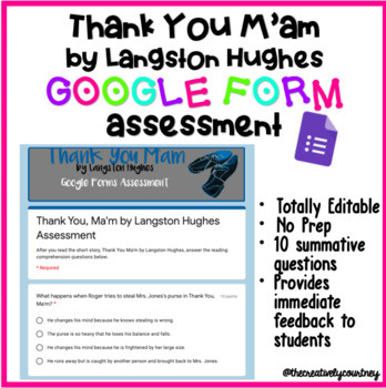 Preview of Thank You M'am by Langston Hughes Google Forms Assessment