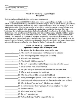 Preview of Thank You, Ma'am By Langston Hughes Scavenger Hunt and KEY