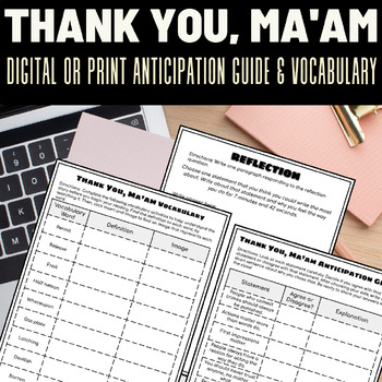 Preview of Thank You Ma'am by Langston Hughes Anticipation Guide & Vocabulary Practice