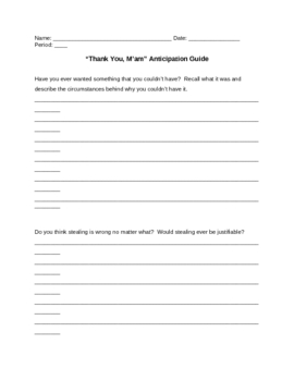 Thank You M Am Anticipation Guide By Teacher Tricks Tpt