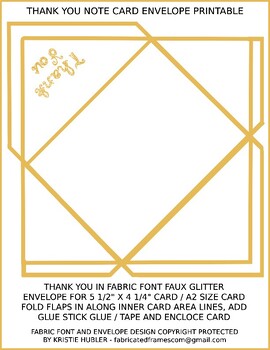 Preview of Thank You Note Card A2 Envelope Printable with Gold Faux Glitter Fabric Font