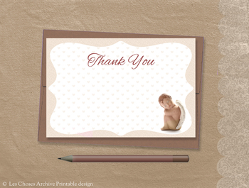 Preview of Thank You Note Card, Blush Angel Flowers, 4X6 inches. Printable