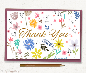 Thank You Note Card. Floral, Spring, 4X6 inches. , PRINTABLE by My ...