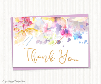 Thank You Note Card, Flowers Note Cards, 4X6 inches. Printable