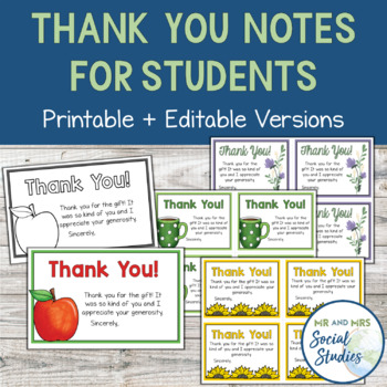 Preview of Thank You Notes for Students | Thank You Card Templates | Thank You Cards