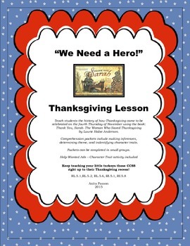 Preview of Thank You, Sarah The Woman Who Saved Thanksgiving Common Core Lesson Plan