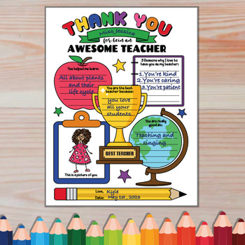 Thank You Teacher Appreciation Crafts Activity | All About my Teacher Card