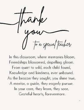 Preview of Thank You Teacher Appreciation Poems - Teacher's Gift
