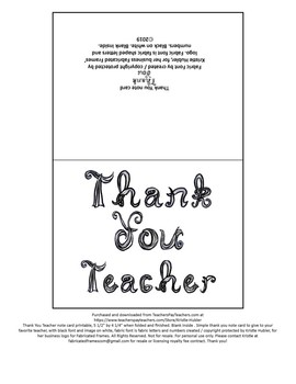 Thank You Teacher Note Card Printable Black Fabric Font Letters