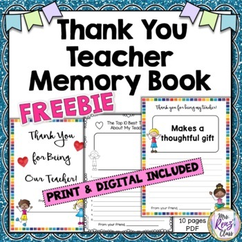 Thank You Teacher or Thank You Student Teacher Memory Book {FREEBIE}