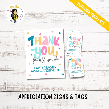 Thank You Teacher's Week Gift Tag | Stars Tags | Appreciation Signs and ...
