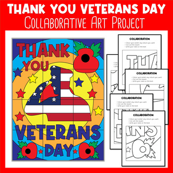Preview of Thank You Veterans Day - Collaborative Art Project Coloring Pages Activity