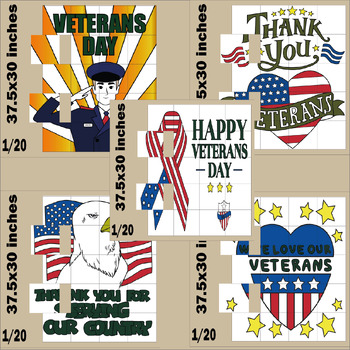Preview of Thank You Veterans Day Collaborative Art Project Coloring Pages,bundle