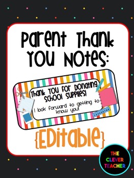 Preview of Thank You to Parents for Supplies - Editable