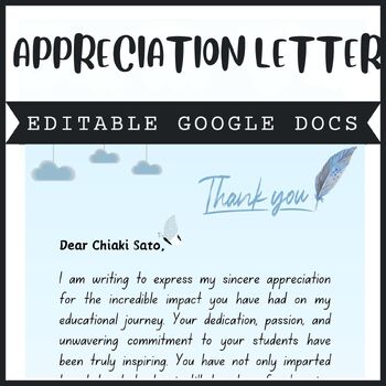 Preview of Thank you Editable Teacher Appreciation Template letter | Google Docs