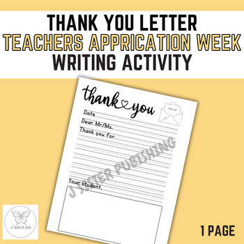 Preview of Thank you Letter Dear Teacher Teacher Appreciation Week Writing Activity