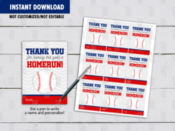 Preview of Thank you for Making This Year a HOMERUN Gift Tag, BaseBall Teacher Appreciation