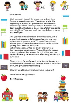 Preview of Thank you letter to parents from teacher - End of year - Gratitude