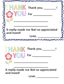 Preview of Thank you notes from Teacher to student and parents