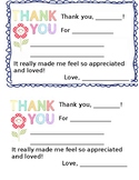 Thank you notes from Teacher to student and parents