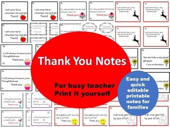 Preview of Thank you notes from Teachers to Families or students EDITABLE