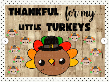 Preview of Thankful For My Little Turkeys Classroom Bulletin Board Kit and Coloring Page