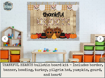 Preview of Thankful Hearts Thanksgiving Fall Classroom Bulletin Board Kit | Door Decoration