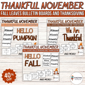 Preview of Thankful November Bundle: Fall Leaves Bulletin Board and Thanksgiving Door Decor