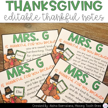 Preview of Thankful Teacher Notes