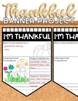 Preview of Thankful Thanksgiving Banner Project, Pennant Banner Class Project