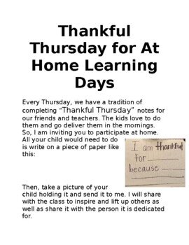 Preview of Thankful Thursdays for At Home Learning