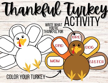 Preview of Thankful Turkey Activity, Writing Activity, Printable Template, Thanksgiving Art