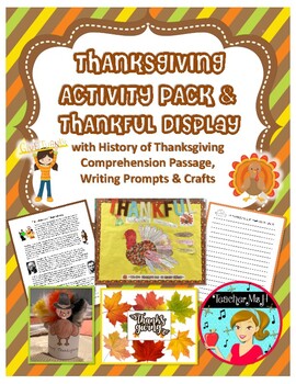 Preview of Thanksgiving Activity Pack w/ Bulletin Board Display, History, Writing, & Crafts