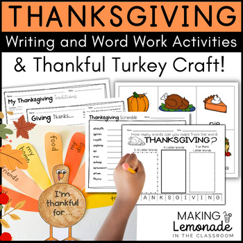 Preview of Thankful Turkey, Thanksgiving Activities, Thanksgiving Writing & Word Work