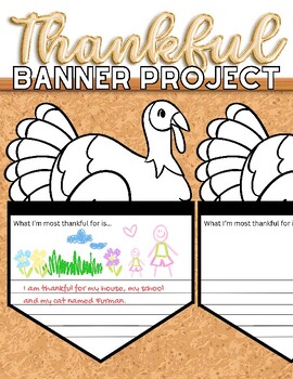 Preview of Thankful Turkey Thanksgiving Banner Project, Pennant Banner Class Project