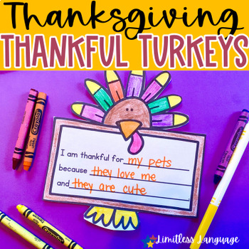 Preview of Thankful Turkeys Writing Activity for Thanksgiving with sentence frames, FREE!