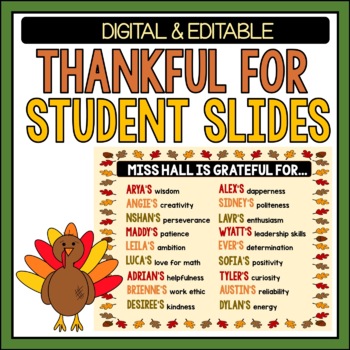 Preview of Thankful for Students - DIGITAL and EDITABLE Slides