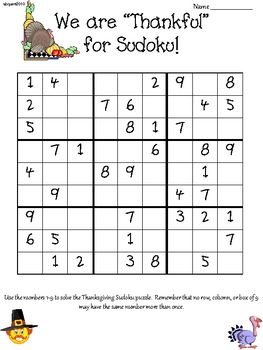 thanksgiving sudoku upper elementary by shannon bryants brain train