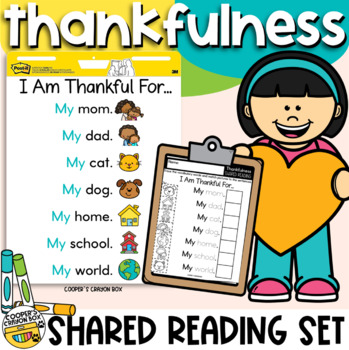 Preview of Thankfulness | Shared Reading Set | Project & Trace Chart, Sight Words, Vocab