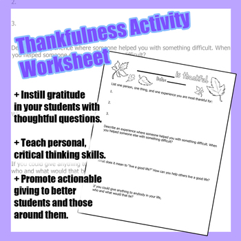 Preview of Thankfulness Worksheet Activity