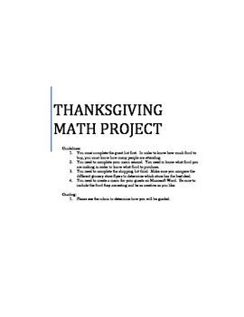 Preview of Thankgiving Math Project - Decimals, Percentages, Estimation