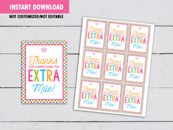 Preview of Thanks for Going the Extra Mile Teacher Gift Tag, Extra Gum Card Ideas