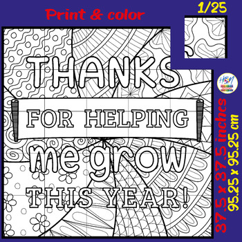 Preview of Thanks for Helping Me Grow Coloring Poster, Teacher Bulletin Board Math Craft