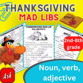 Preview of ThanksGiving & Fall Mad Libs - Nouns Verbs, and Adjective - Grammar
