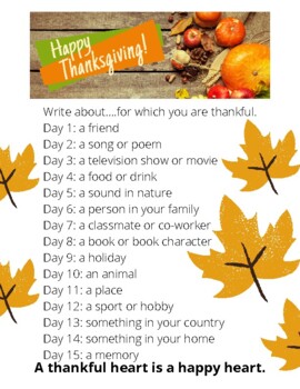Preview of Thanksgiving 15 day writing challenge!