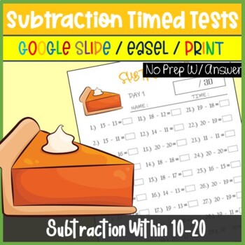 Preview of Thanksgiving 1st Grade Activities - November Morning Work, Subtraction 10-20