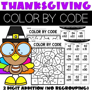 Preview of Thanksgiving 2 Digit Addition Without Regrouping - Busy Work Packet Morning Tubs